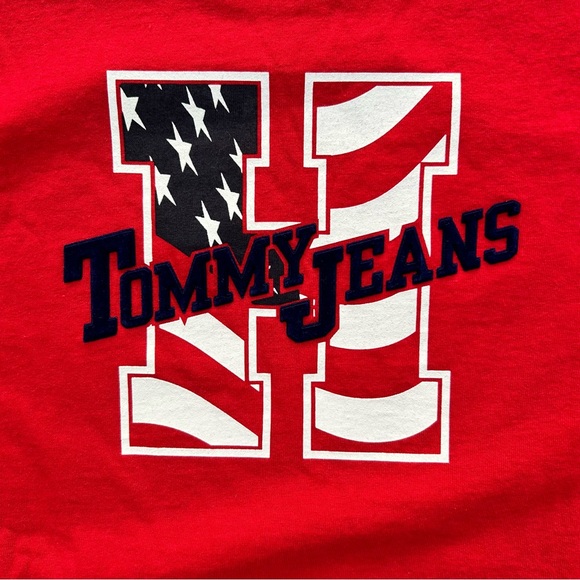 Vintage Tommy Hilfiger Jeans Men’s Medium Velvet Lettering Logo Shirt 90s Preppy - Picture 6 of 8